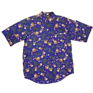 Vintage 80s Mens Purple Paisely Floral Button Down Short Sleeve Shirt Sz Small